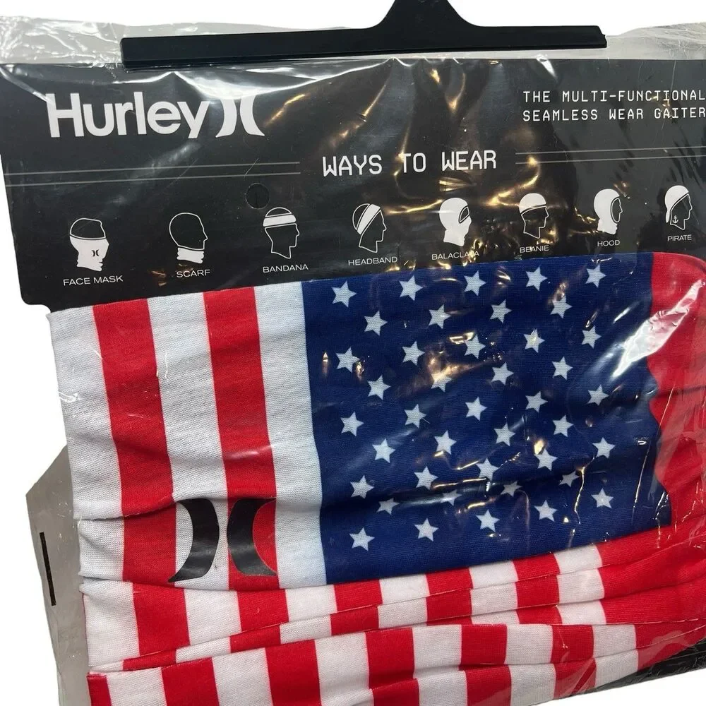 Hurley Neck Gaiter Face Mask Mens American Flag Bandana Headband Activewear